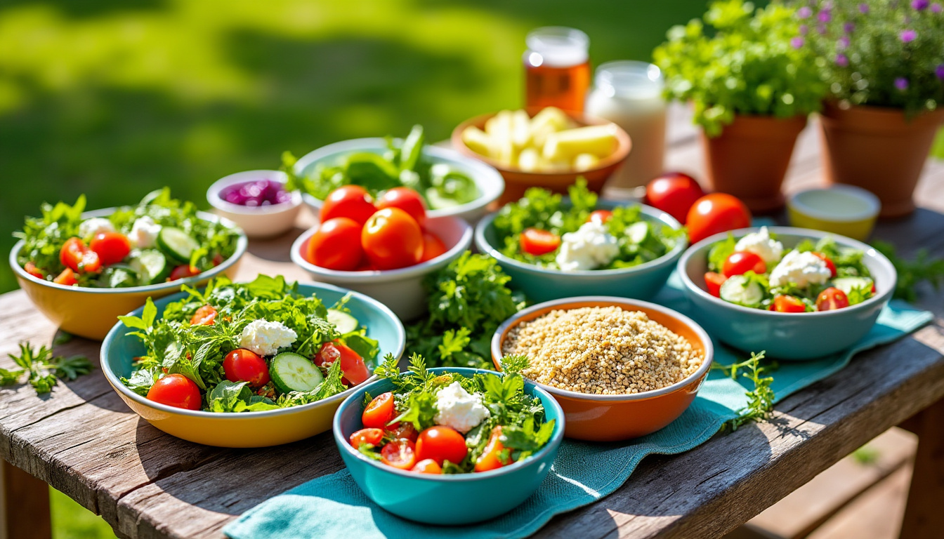 découvrez nos salades fraîches et savoureuses, parfaites pour accompagner votre barbecue et ravir vos invités à chaque repas en plein air.